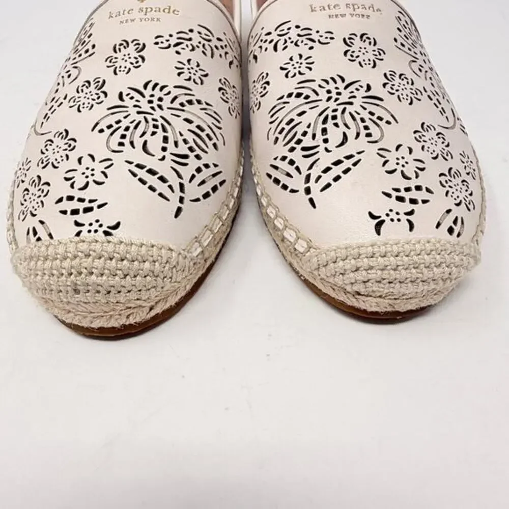 Kate‎ Spade New York Gwen Perforated Floral Espadrille Flats Ivory 10B Boho Chic